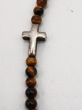 David Yurmin Tiger Eye Silver Cross Bracelet 8.5 inches